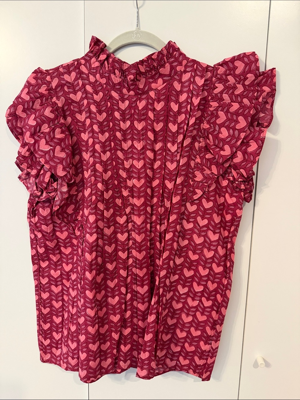 NWT Victoria Dunn Pink Heart Ruffle Sleeve Blouse